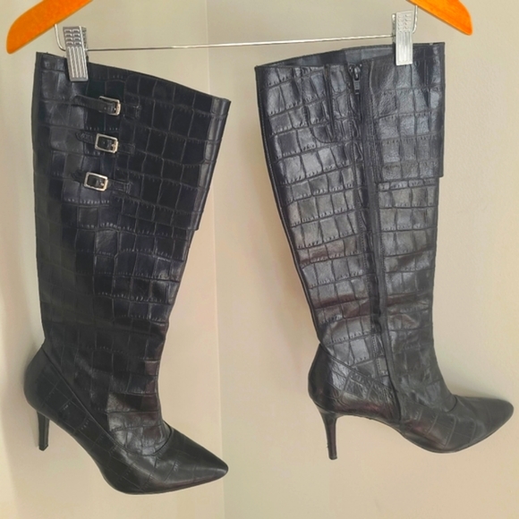 POLO RALPH LAUREN Jennison tall black leather boots with heels size 8.5B - Picture 4 of 11